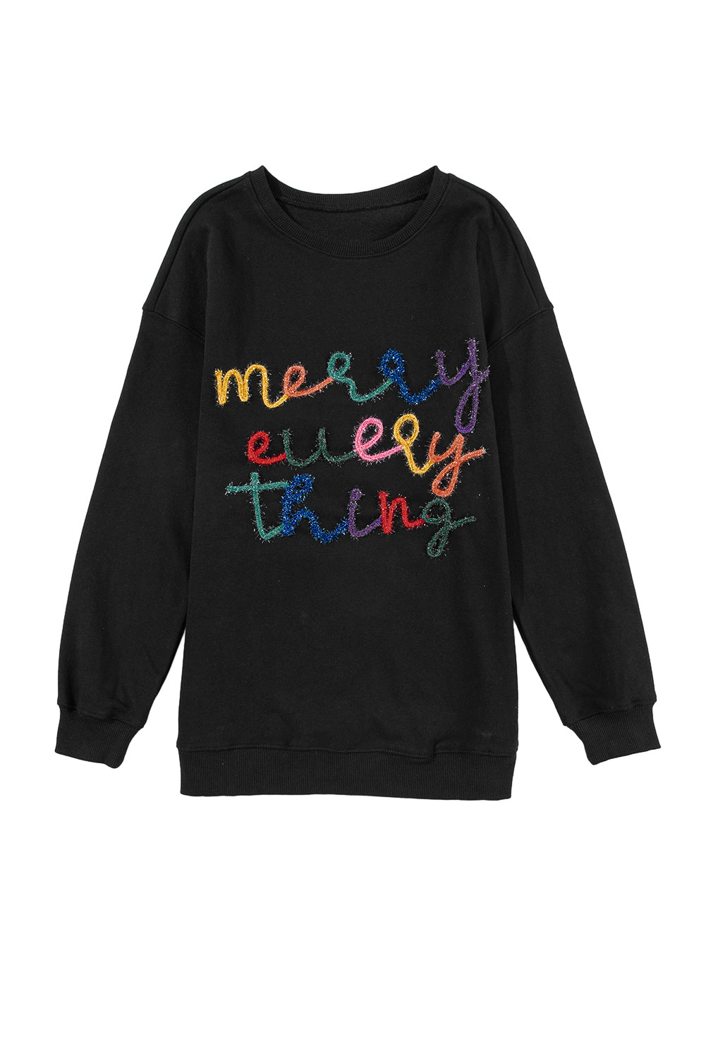 Black XOXO Glitter Print Round Neck Casual Sweater
