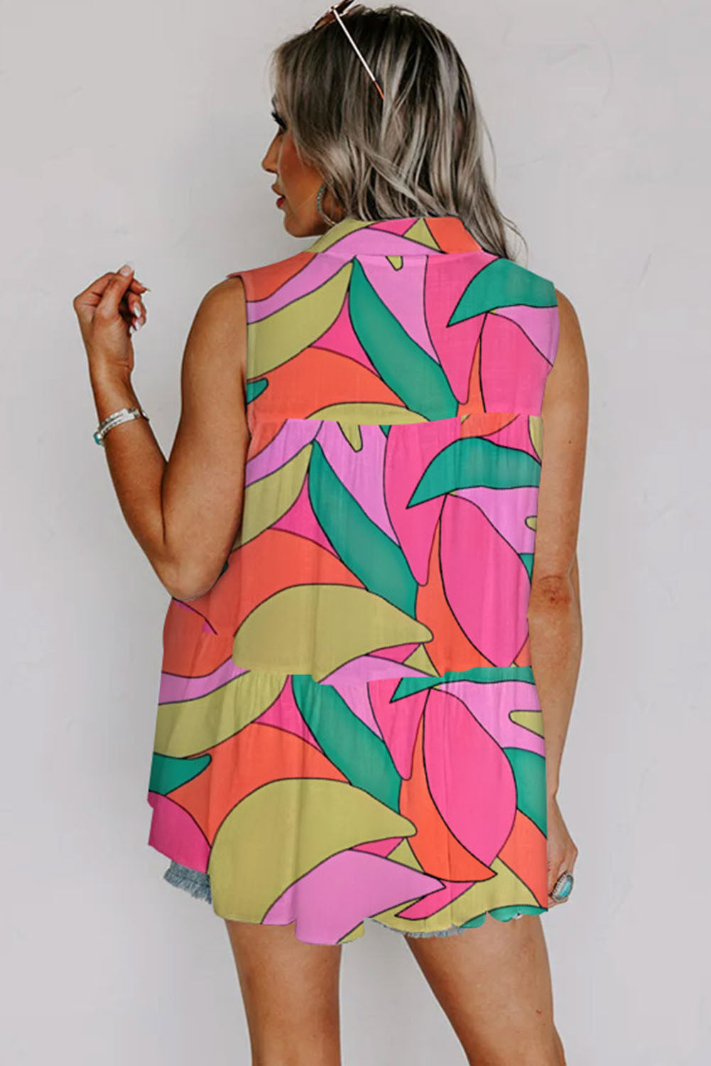 Multicolor Geometric Abstract Print Long Sleeve Shirt Dress