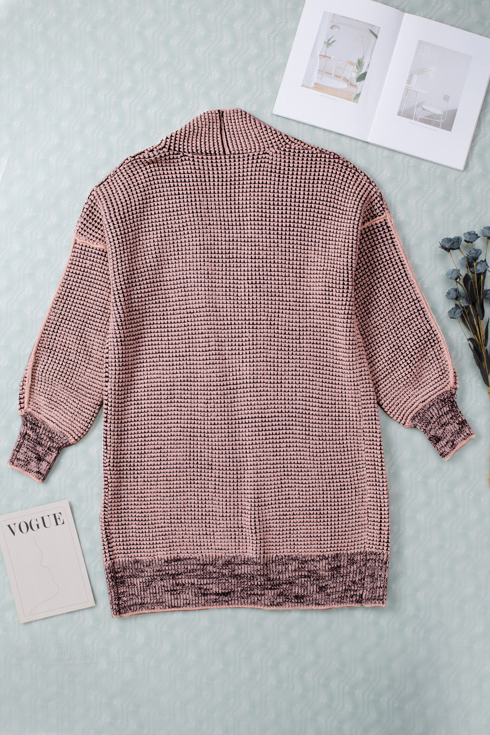 Apricot Chunky Waffle Knit Oversized Collar Cardigan