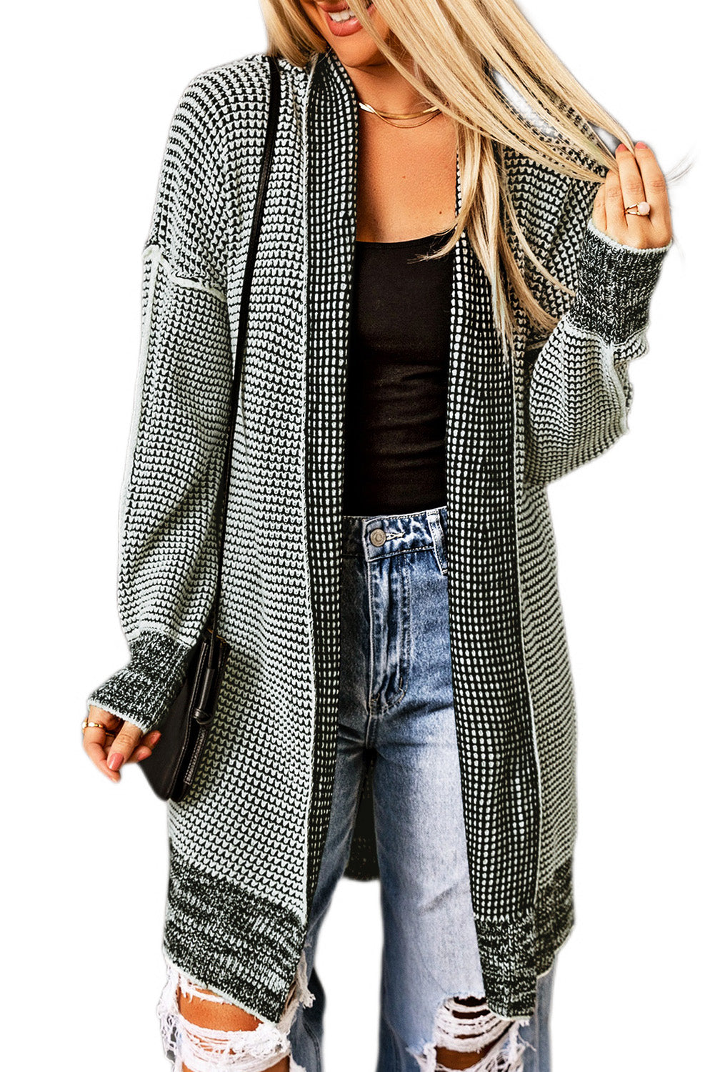 Apricot Chunky Waffle Knit Oversized Collar Cardigan