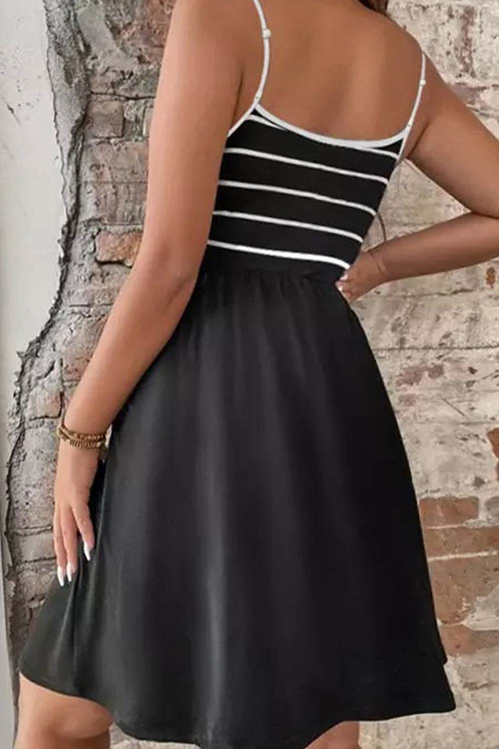 Striped Spaghetti Straps Casual Waist Tie Cami Dress