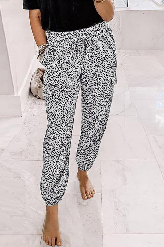 Chic Leopard Print Drawstring Elastic Waist Jogger