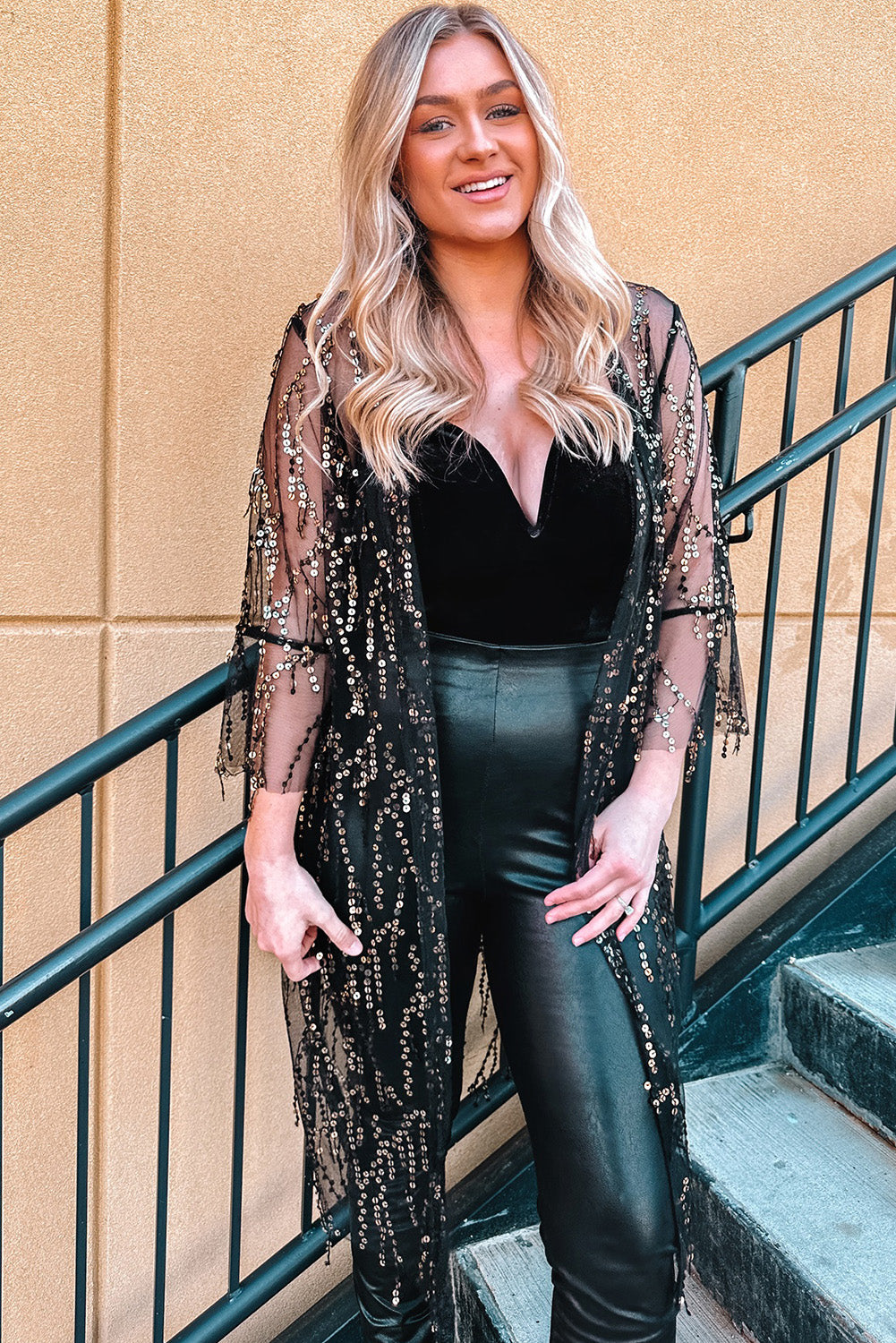 Sequin Sheer Casual Open Front Cover Up